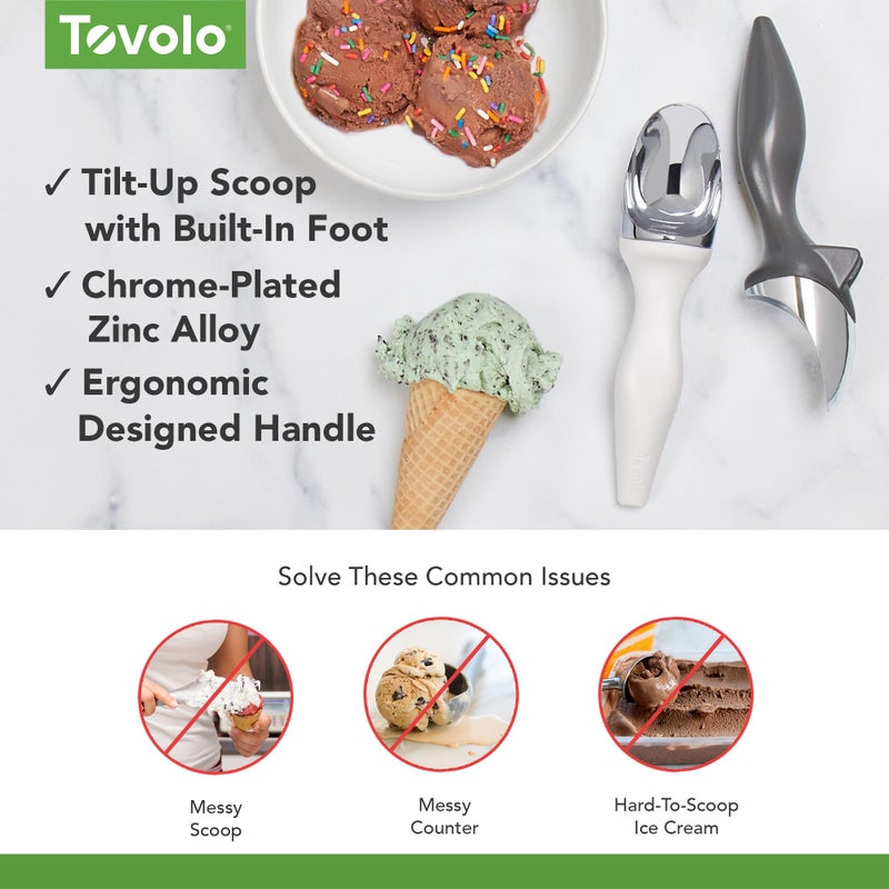 Tovolo Tilt-Up Ice Cream Scoop (White) - Non-Slip Grip Ice Cream Scooper with Footed Handle – Ice cream Scoop for Cookie Dough, Gelato, Sorbet & Frozen Treats - Dishwasher Safe & BPA-Free - Image 3