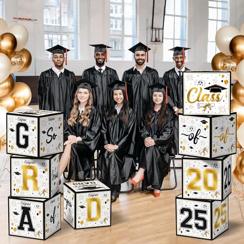OHOME 8 Pack Graduation Decorations 2026 - Graduation Party Decorations 2026 - Black and Gold Balloon Boxes for Class of 2026 Party Favors Supplies - Yard Signs Banner Backdrop Decor - Image 5