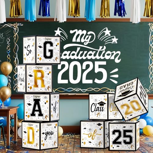 OHOME 8 Pack Graduation Decorations 2026 - Graduation Party Decorations 2026 - Black and Gold Balloon Boxes for Class of 2026 Party Favors Supplies - Yard Signs Banner Backdrop Decor - Image 4