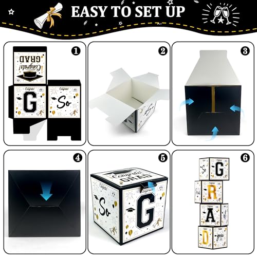 OHOME 8 Pack Graduation Decorations 2026 - Graduation Party Decorations 2026 - Black and Gold Balloon Boxes for Class of 2026 Party Favors Supplies - Yard Signs Banner Backdrop Decor - Image 3