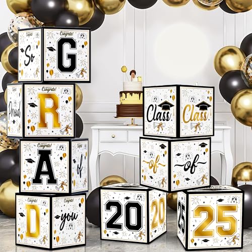 OHOME 8 Pack Graduation Decorations 2026 - Graduation Party Decorations 2026 - Black and Gold Balloon Boxes for Class of 2026 Party Favors Supplies - Yard Signs Banner Backdrop Decor - Image 1