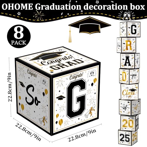 OHOME 8 Pack Graduation Decorations 2026 - Graduation Party Decorations 2026 - Black and Gold Balloon Boxes for Class of 2026 Party Favors Supplies - Yard Signs Banner Backdrop Decor - Image 2