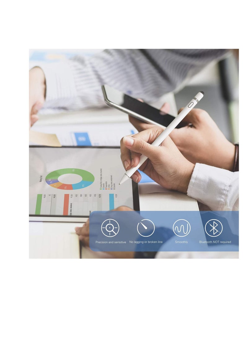Active Stylus Pen with Palm Rejection for Precise Writing/Drawing Compatible with Apple iPad White