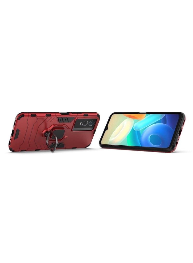 Protective Vivo Y76s Cases Cover with Ring Car Mount Kickstand Red - Image 2