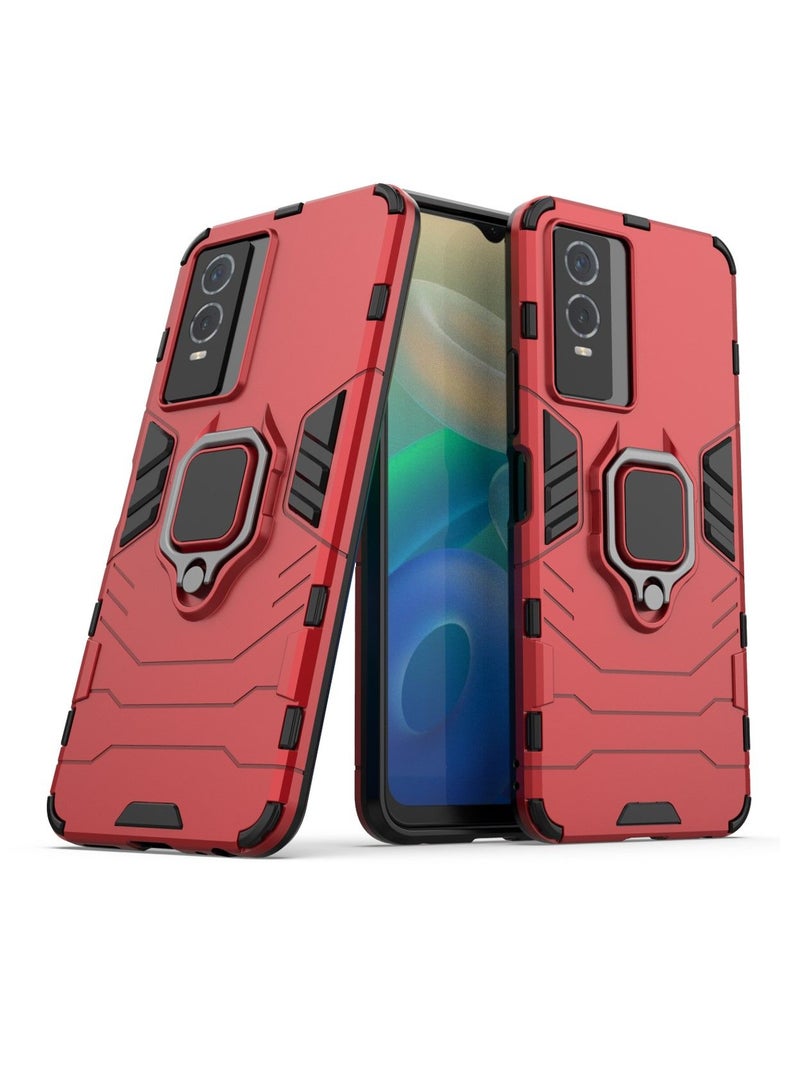Protective Vivo Y76s Cases Cover with Ring Car Mount Kickstand Red - Image 1