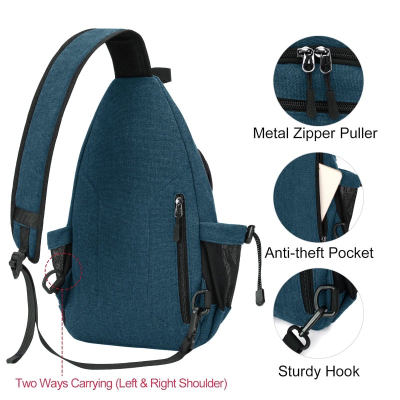 MOSISO Sling Backpack,Canvas Crossbody Hiking Daypack Bag with Anti-theft Pocket, Teal Green - Image 3