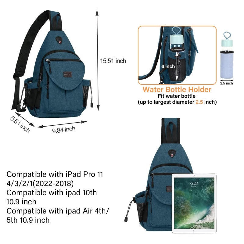 MOSISO Sling Backpack,Canvas Crossbody Hiking Daypack Bag with Anti-theft Pocket, Teal Green - Image 2