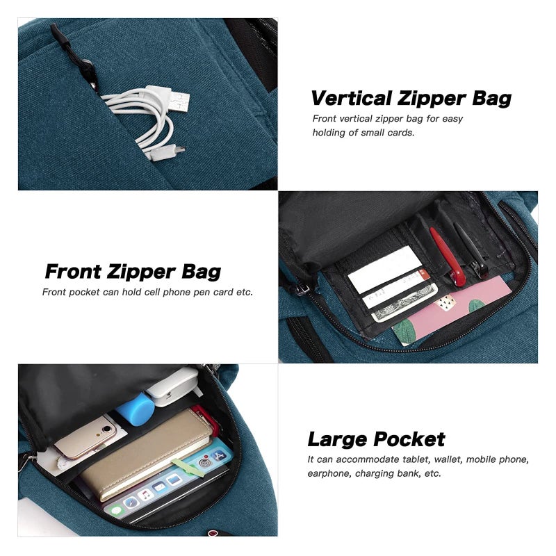 MOSISO Sling Backpack,Canvas Crossbody Hiking Daypack Bag with Anti-theft Pocket, Teal Green - Image 4