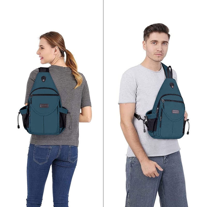 MOSISO Sling Backpack,Canvas Crossbody Hiking Daypack Bag with Anti-theft Pocket, Teal Green - Image 5