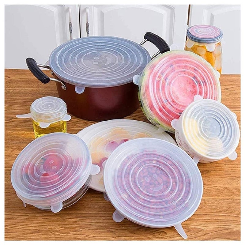 PallRin Combo Plastic Sealing Bag Clips Set of 18 Sealer Multicolor Silicone Reusable Stretchable Lid Cover for container Bowls Bottle food Glass Cup Transparent 6 PC  - Image 5