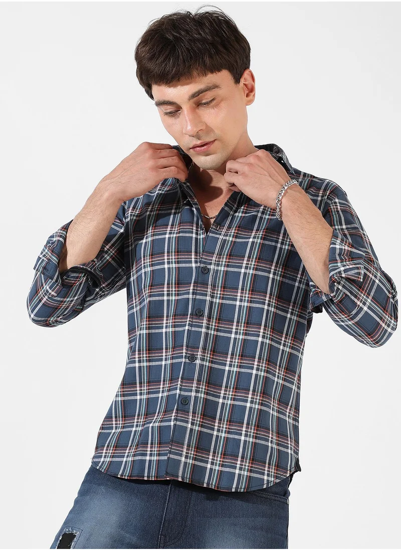 Campus Sutra Men's Blue Checkered Regular Fit Casual Shirt