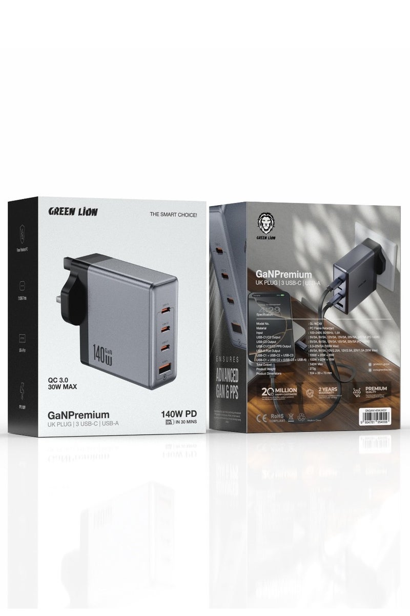GREEN LION GaNPremium UK Plug Wall Charger / Fast Charger / Quick Charge PD+QC 140W - Image 3