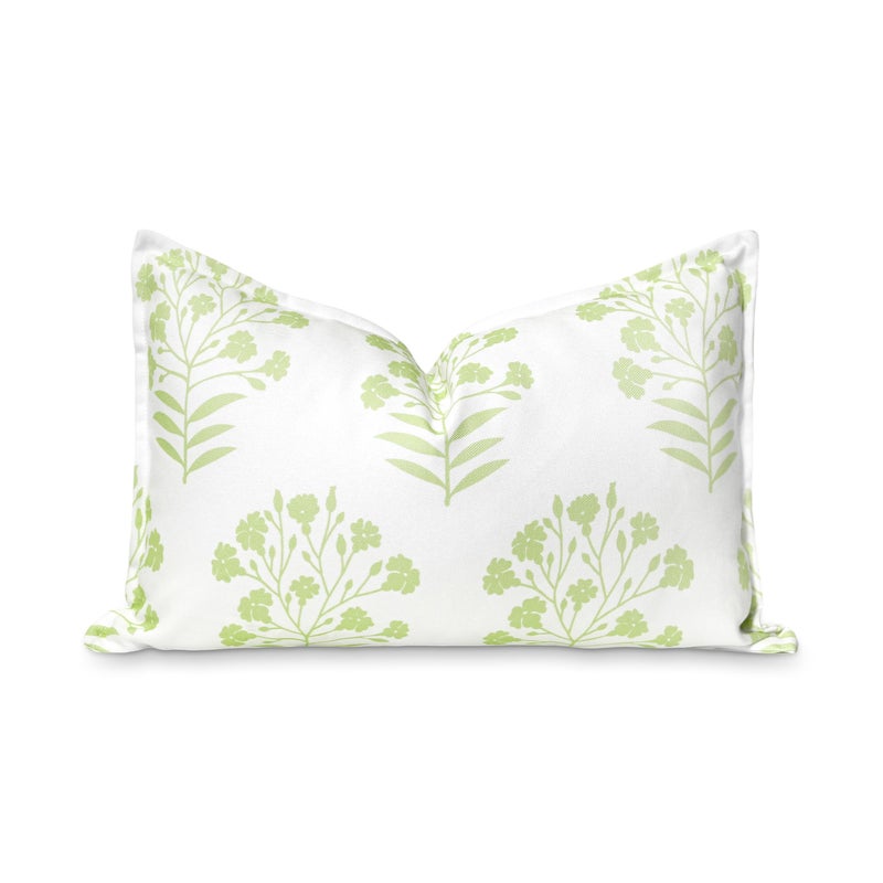Hofdeco Premium Coastal Patio Indoor Outdoor Lumbar Pillow Cover Only 12x20 Water Repellent for Backyard Couch Green Print Floral - Image 2