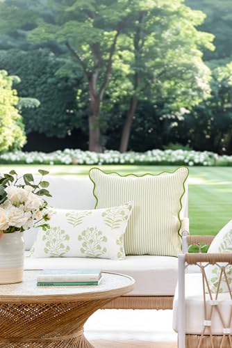 Hofdeco Premium Coastal Patio Indoor Outdoor Lumbar Pillow Cover Only 12x20 Water Repellent for Backyard Couch Green Print Floral - Image 3