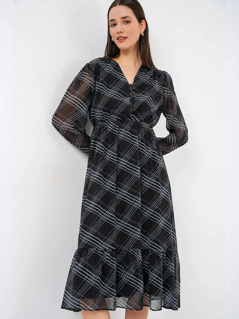 Big Dart Grey BDART Leopard Print V-Neck Midi Dress for Women | Best Price UAE
