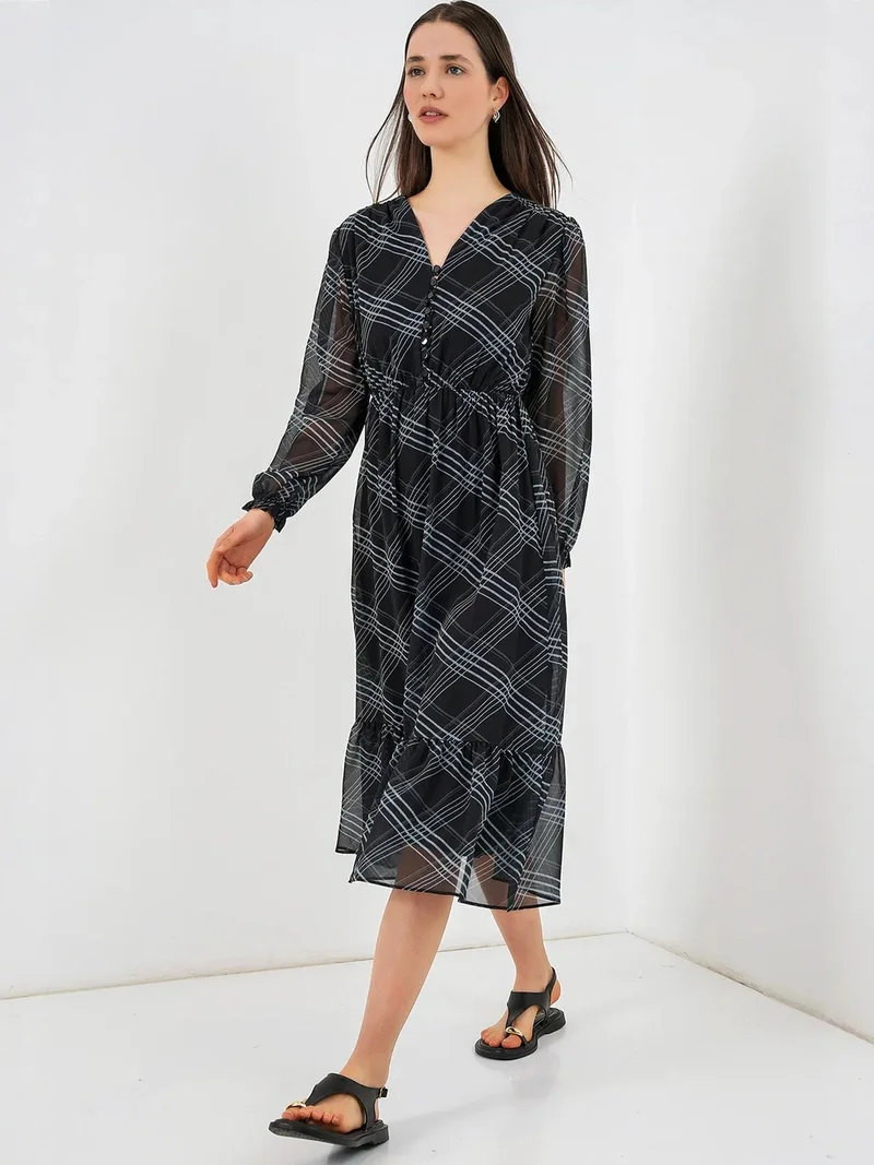 Big Dart Grey BDART Leopard Print V-Neck Midi Dress for Women | Best Price UAE