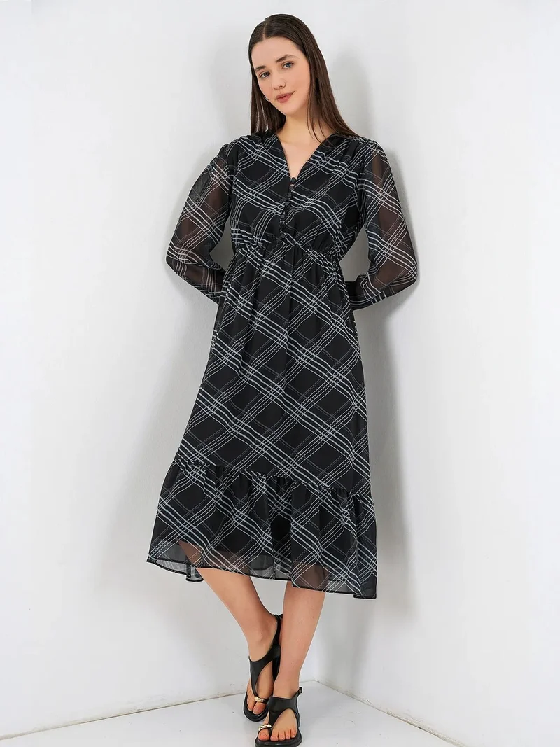 Big Dart Grey BDART Leopard Print V-Neck Midi Dress for Women | Best Price UAE