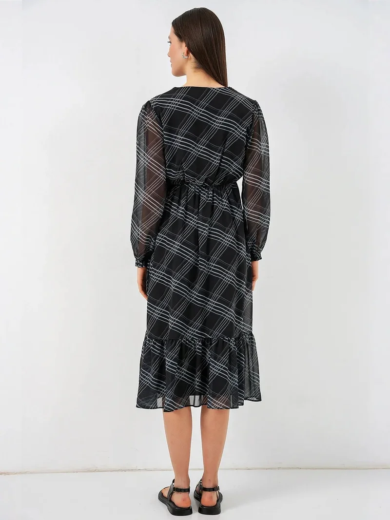 Big Dart Grey BDART Leopard Print V-Neck Midi Dress for Women | Best Price UAE