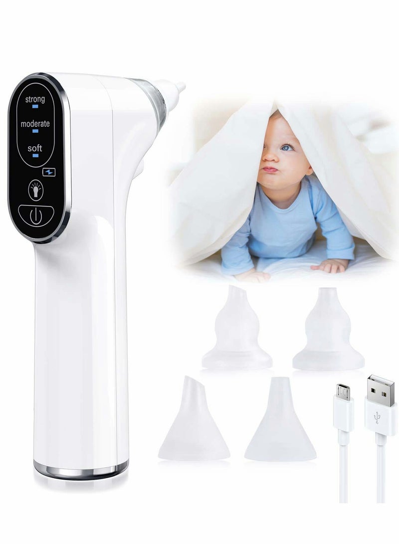 Electric Baby Nasal Aspirator with 4 Silicone Nozzles and 3 Suction Levels, Rechargeable Automatic Nose Cleaner for Newborns and Toddlers in White - Image 1
