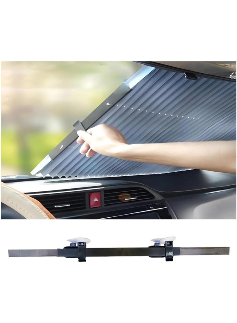 Generic Foldable car sunshade to protect your windshield from sunlight and heat. Blocks 99% of UV rays to keep your car cool. Fits front windows of various models with adhesive base. Length: 46. Flexible, extendable design with high stability and easy to use and install. - Image 2