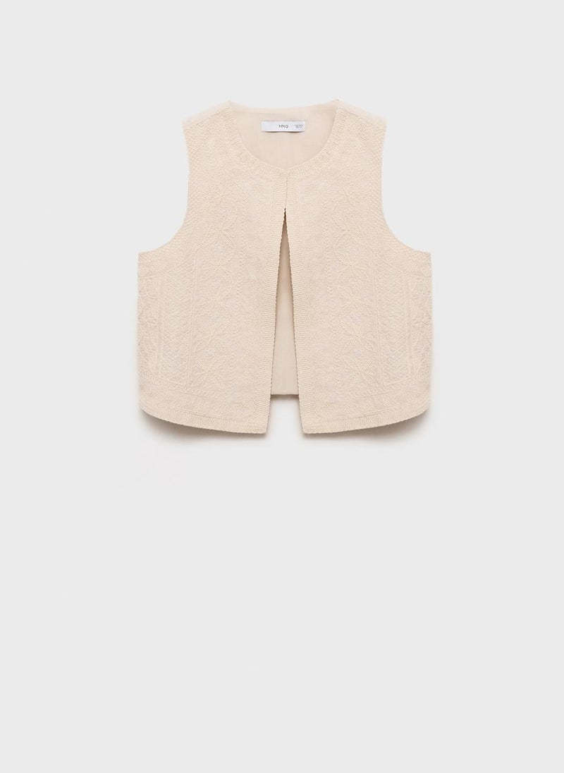 MANGO - Embroidered Linen Waistcoat - Image 1