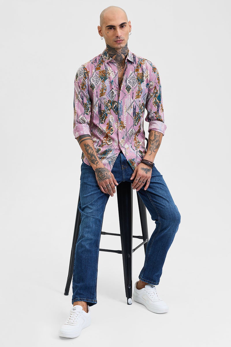 SNITCH Pink Abstract Slim Fit Shirt - Image 3