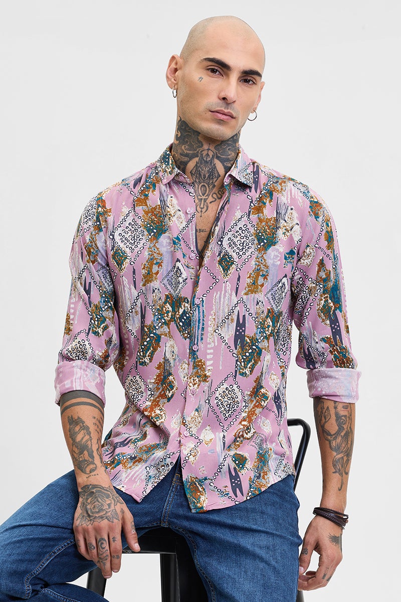 SNITCH Pink Abstract Slim Fit Shirt - Image 4