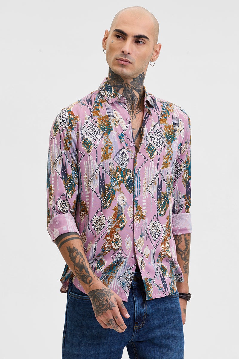 SNITCH Pink Abstract Slim Fit Shirt - Image 1