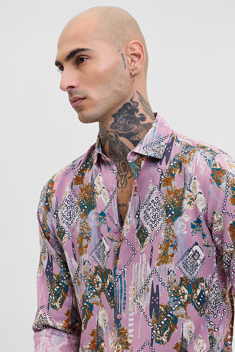 SNITCH Pink Abstract Slim Fit Shirt - Image 5