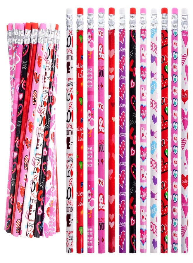 Nydotd 48pcs Bulk Valentines Day Pencils - Wooden Pencils with Erasers, Valentine's Exchange Gifts Goodie Bags Fillers Giveaways Heart Pattern - Image 1