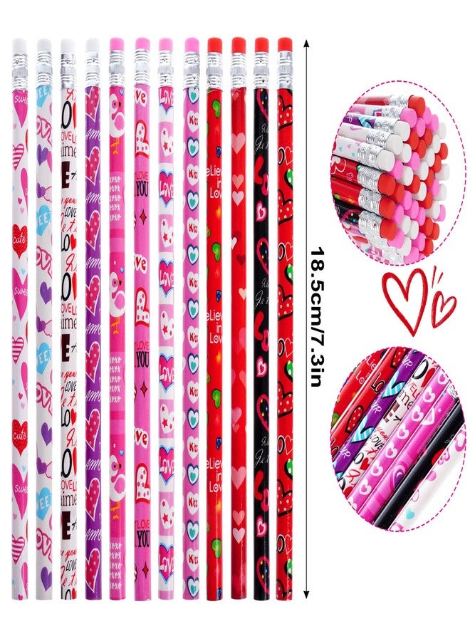 Nydotd 48pcs Bulk Valentines Day Pencils - Wooden Pencils with Erasers, Valentine's Exchange Gifts Goodie Bags Fillers Giveaways Heart Pattern - Image 2