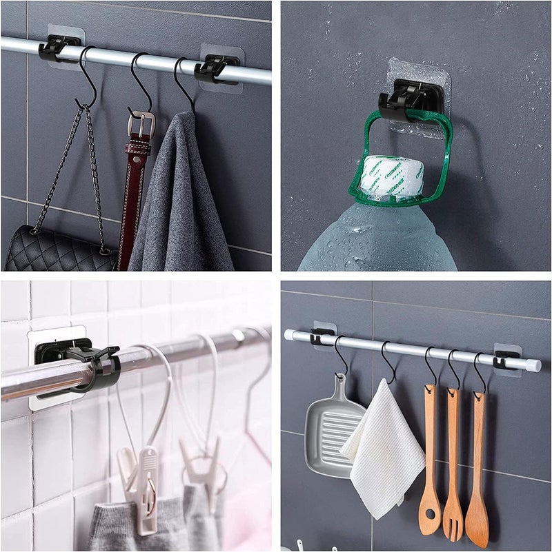 QXORE Upgrade Large Self Adhesive Curtain Poles No DrillingNail Free Adjustable Rod Bracket HoldersStick on Curtain Pole Holder for Home Kitchen Bathroom Hotel 10PCS Black - Image 4