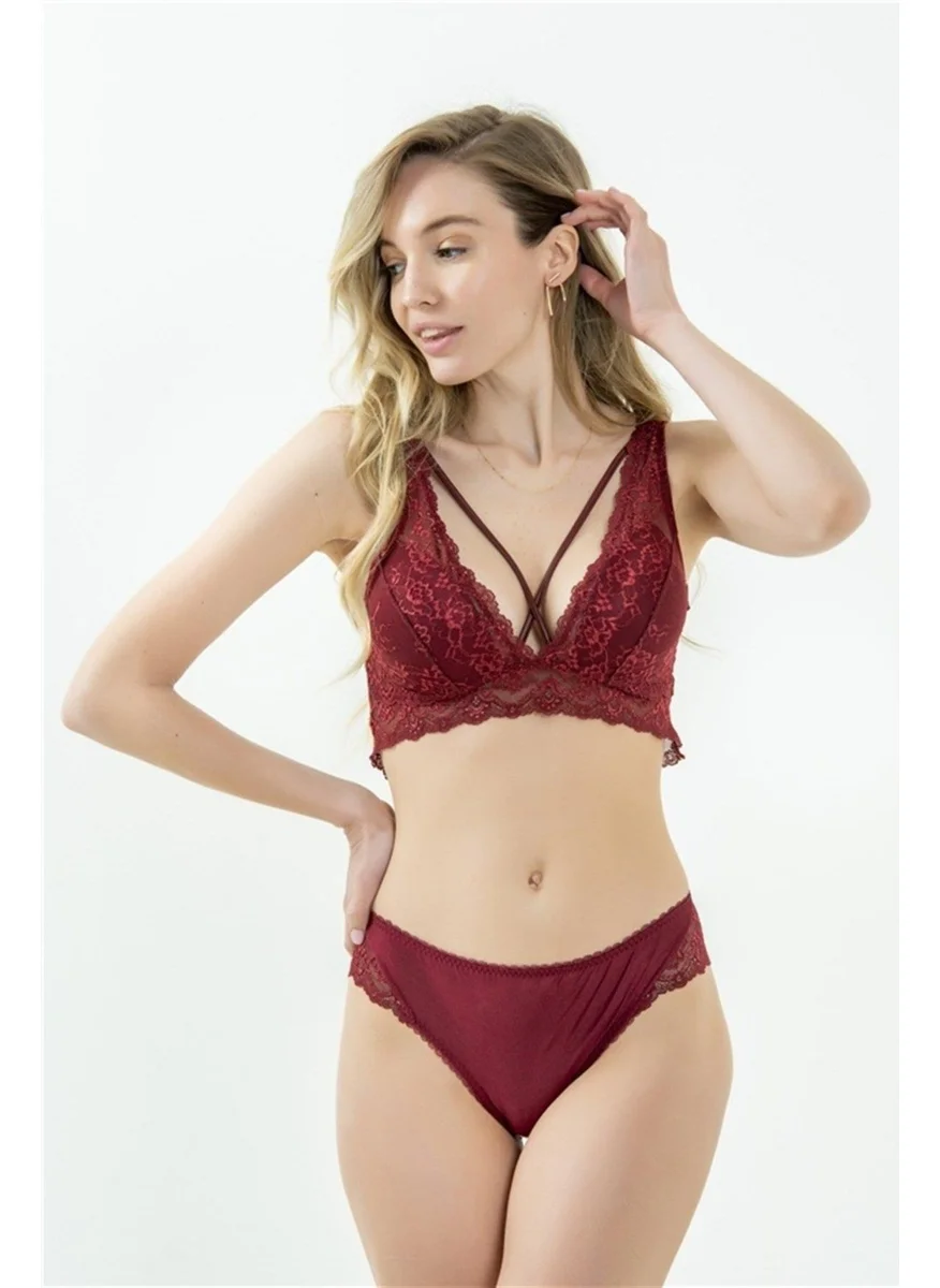 ماجيك فورم 743 Women's Back Lace Lilac Fabric High Waist Panties-Burgundy