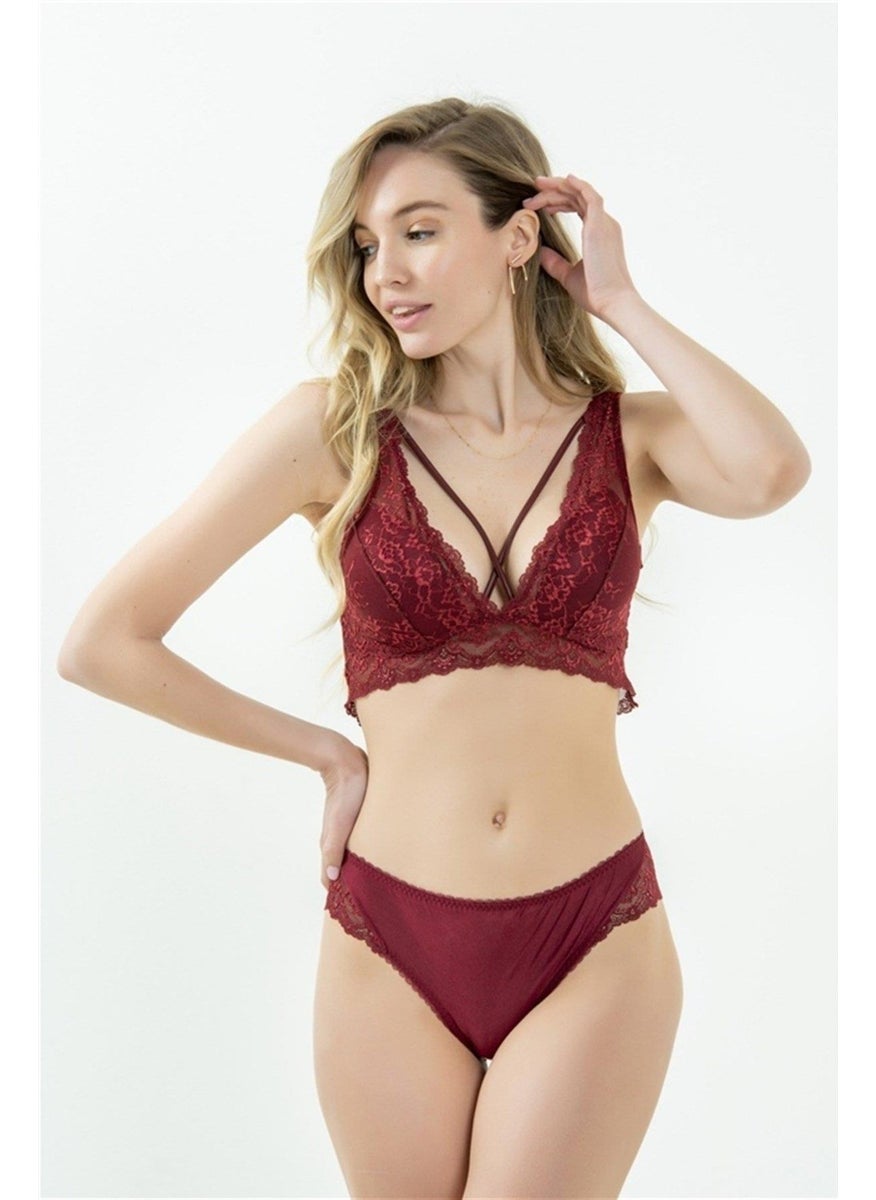 Magic Form 743 Women's Back Lace Lilac Fabric High Waist Panties-Burgundy  - Image 3
