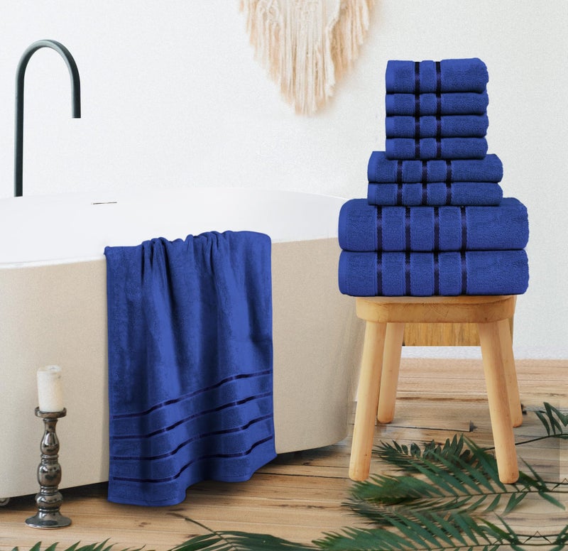 YRALY مناشف Yraly الفاخرة لمجموعة من مناشف حمام 8-2 مناشف يدوية 4 مناشفات غسيل - 600 GSM 100 ٪ من المناشف الحدودية للقطن المسبق - الأزرق الملكي - Image 4