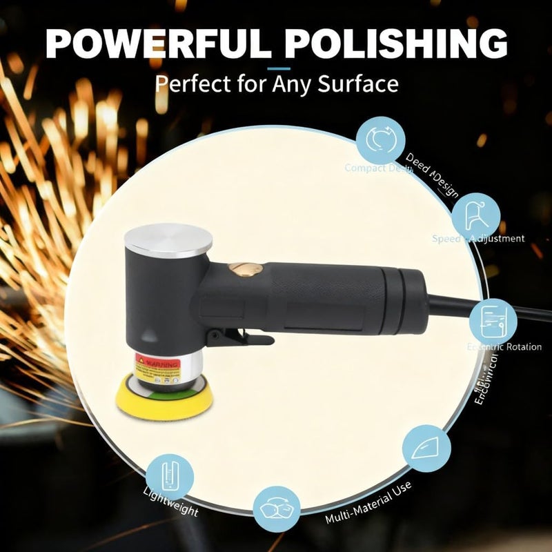 Small Angle Grinder Air Sander Pneumatic Polisher 3 Inch - Lightweight Low Vibration, Speed Adjustable for Fine Polishing and Waxing on Wood, Metal, Car Detailing - Image 4