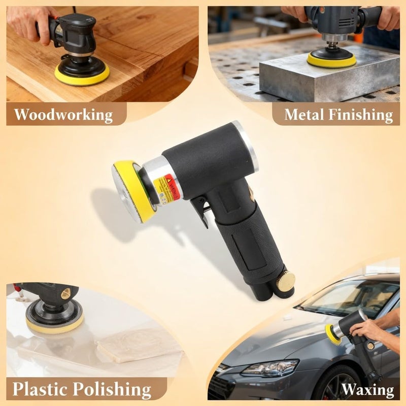 Small Angle Grinder Air Sander Pneumatic Polisher 3 Inch - Lightweight Low Vibration, Speed Adjustable for Fine Polishing and Waxing on Wood, Metal, Car Detailing - Image 5