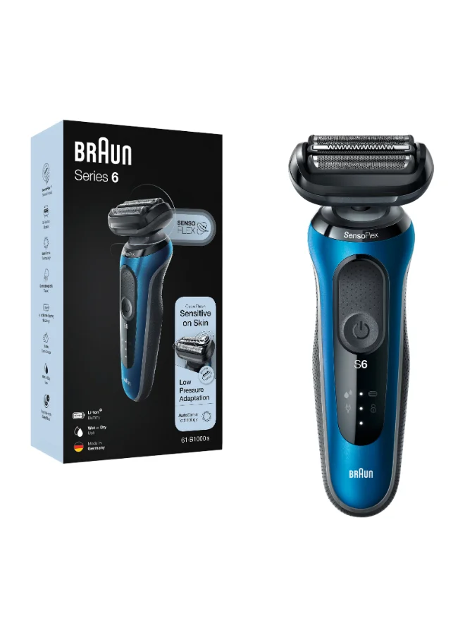 BRAUN Series 6 Wet And Dry, Closeness And Skin Comfort Shaver With Travel Case, Blue / Black - Shaver 61-B1000S