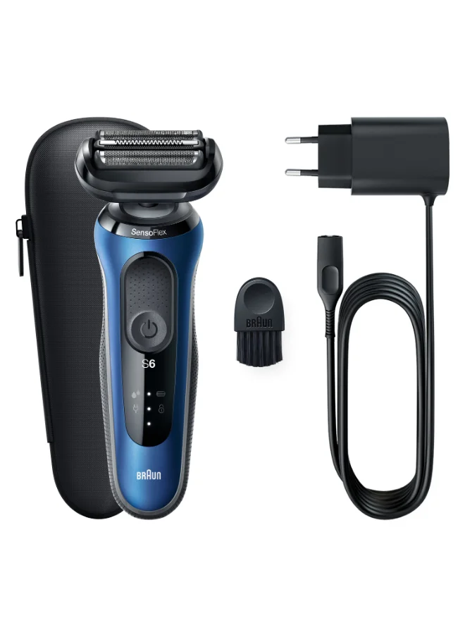 براون Series 6 Wet And Dry, Closeness And Skin Comfort Shaver With Travel Case, Blue / Black - Shaver 61-B1000S