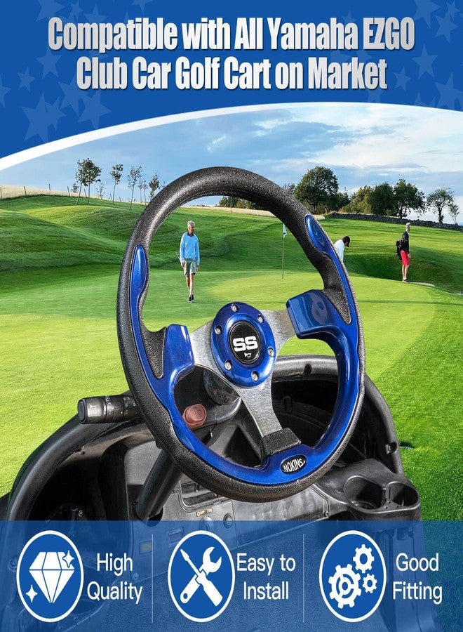 NOKINS 12.5" Universal Golf Cart Steering Wheel, Fit EZGO TXT&RXV Club Car DS&Precedent Yamaha, Most Golf Carts (Blue) - Image 2