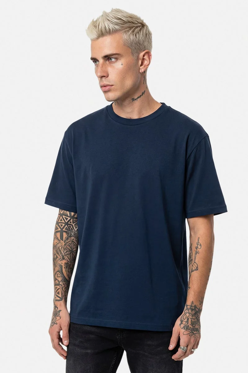 سنيتش Navy Solid Half Sleeve Regular Fit Casual T-Shirt