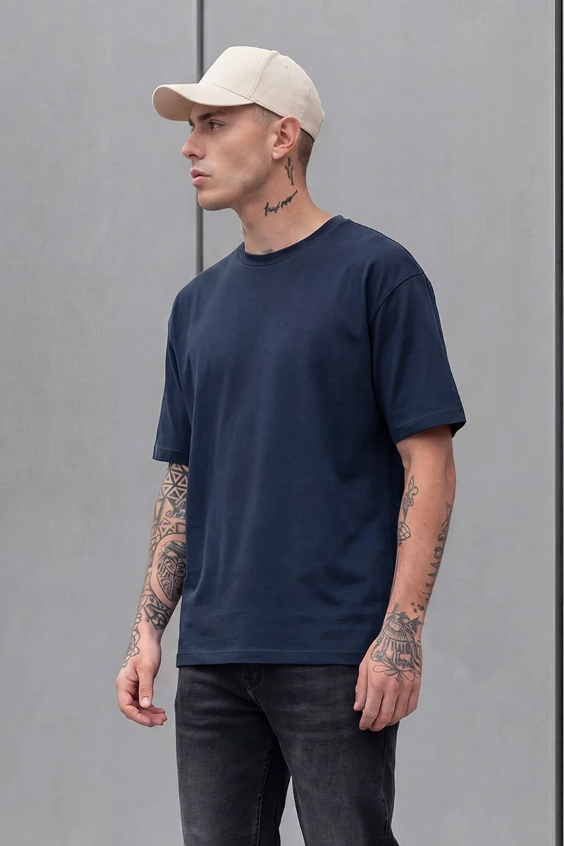 SNITCH  Navy Solid Half Sleeve Regular Fit Casual T-Shirt for Men | Best Price UAE