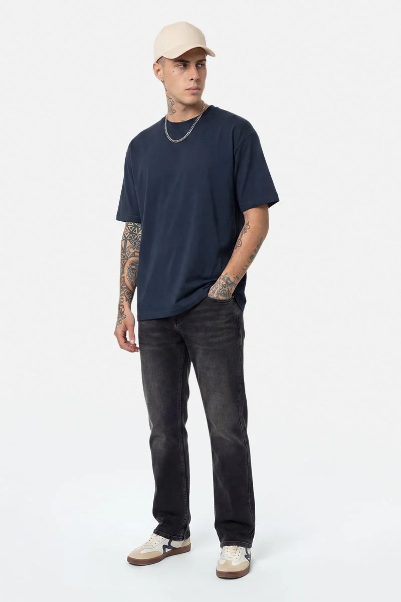 سنيتش Navy Solid Half Sleeve Regular Fit Casual T-Shirt