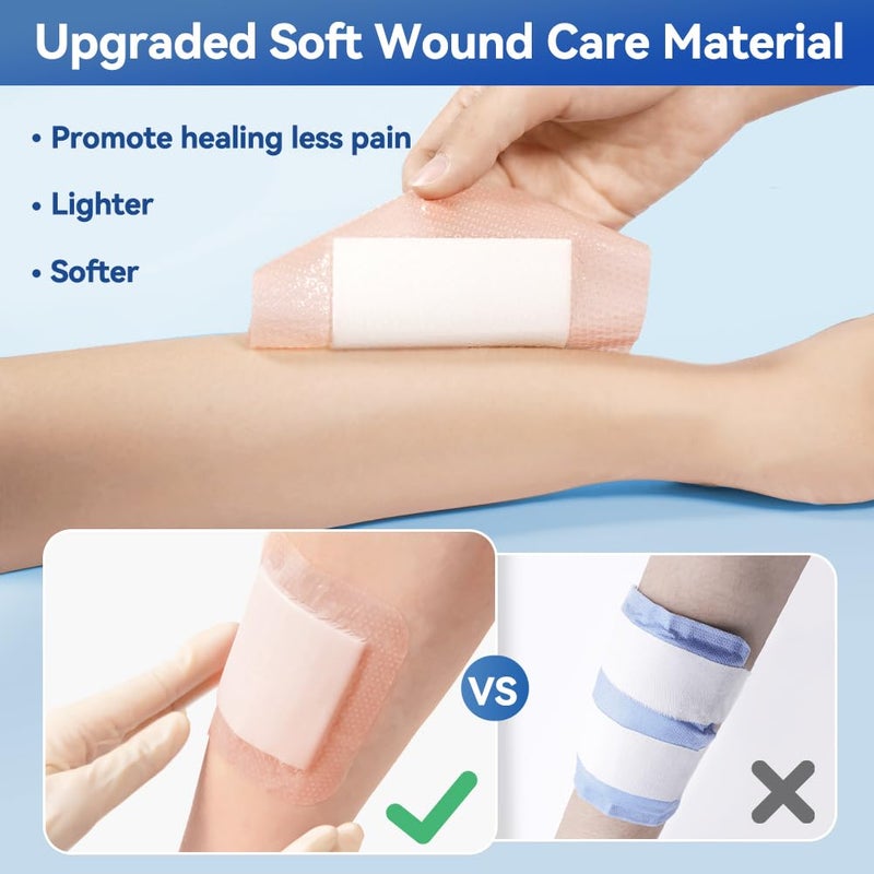Dimora Silicone Super Absorbent Wound Dressings - Gentle Adhesive Bandages with Ultrasorb Polymer,Heavy Exudate Wound Care Pads 6"X 6" 10 Packs - Image 4