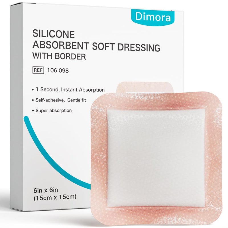 Dimora Silicone Super Absorbent Wound Dressings - Gentle Adhesive Bandages with Ultrasorb Polymer,Heavy Exudate Wound Care Pads 6"X 6" 10 Packs - Image 1