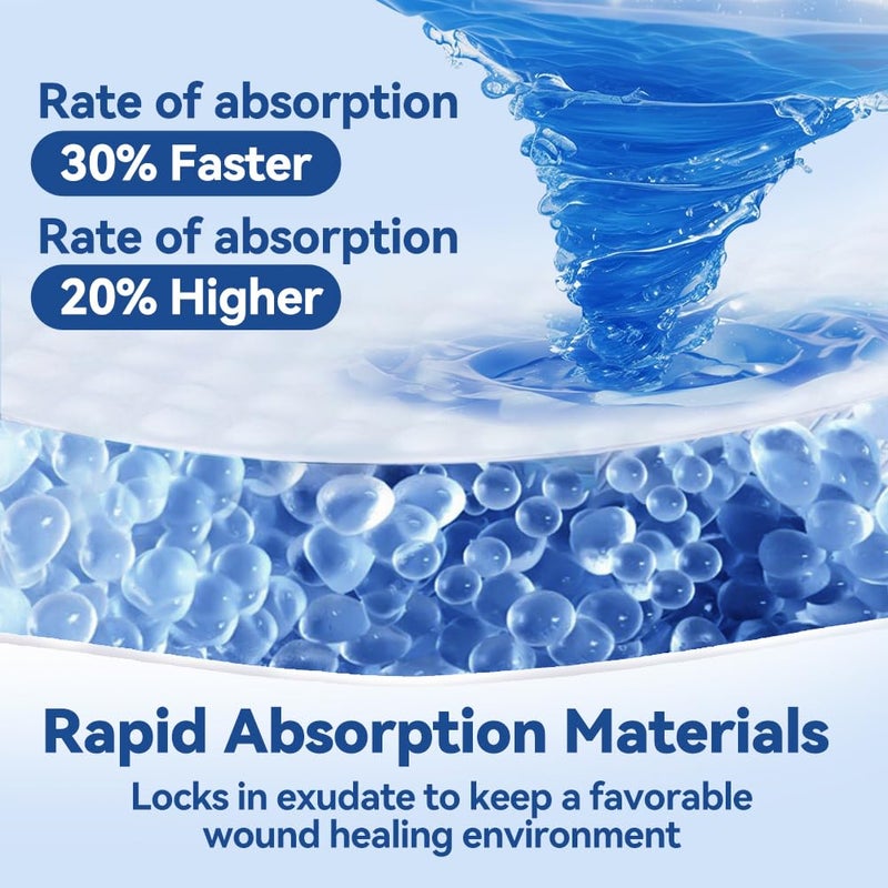 Dimora Silicone Super Absorbent Wound Dressings - Gentle Adhesive Bandages with Ultrasorb Polymer,Heavy Exudate Wound Care Pads 6"X 6" 10 Packs - Image 3