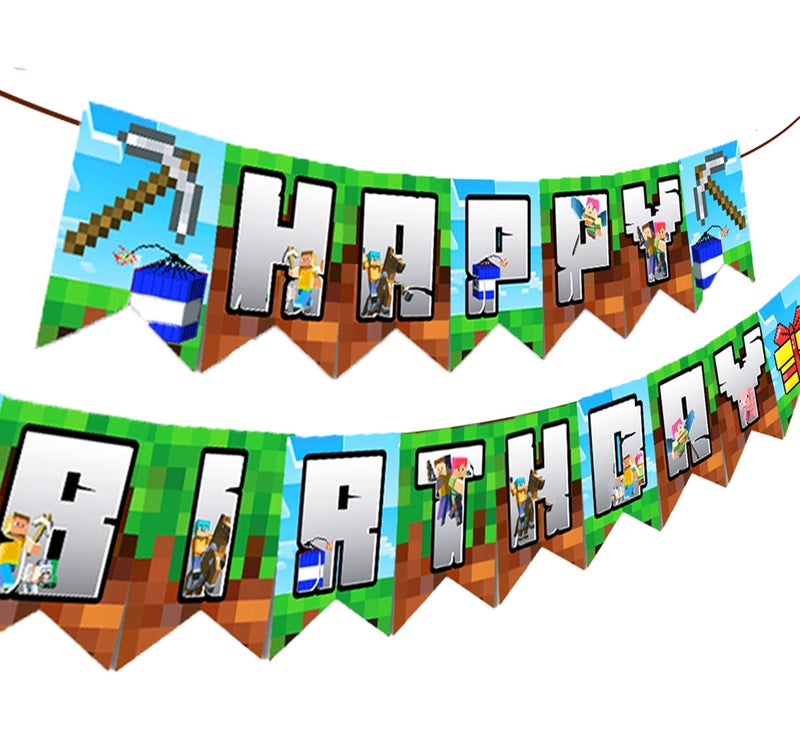 لافتة عيد ميلاد سعيد من IndoTribe مثبتة مسبقًا - 10 أقدام ديكورات عيد ميلاد لعبة فيديو Pixel Bday ديكورات خلفية عامل المنجم ديكورات عيد الميلاد Pixel ديكورات حفلات Miner Gamer - Image 2