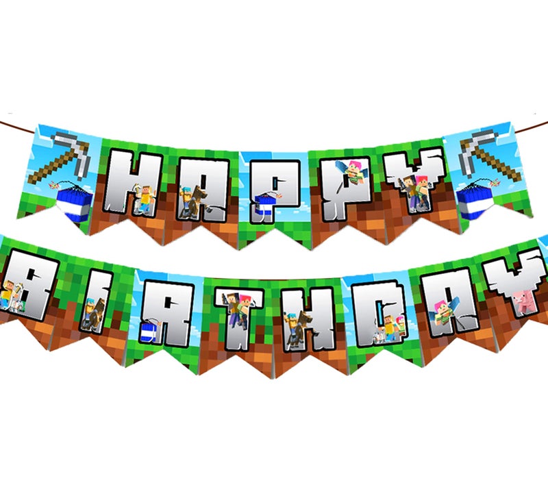 لافتة عيد ميلاد سعيد من IndoTribe مثبتة مسبقًا - 10 أقدام ديكورات عيد ميلاد لعبة فيديو Pixel Bday ديكورات خلفية عامل المنجم ديكورات عيد الميلاد Pixel ديكورات حفلات Miner Gamer - Image 1