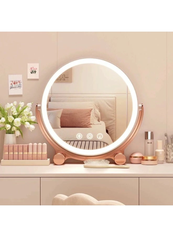 ARABIQO 10x9 Inch Lighted Vanity Mirror, 3-Color Dimmable LED Makeup Mirror with Touch Control, 360° Rotation Tabletop Mirror for Bedroom & Travel, Portable Smart Beauty Mirror for Desk or Dressing Table - Image 1