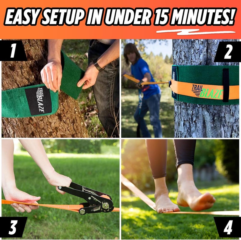 Trailblaze Complete Slackline Kit with Training Line - 60ft Slack Lines for Backyard for Kids and Adults, Wider Tree Protectors - Ninja Slackline Kit for Kids Outdoor Play Equipment - Image 3